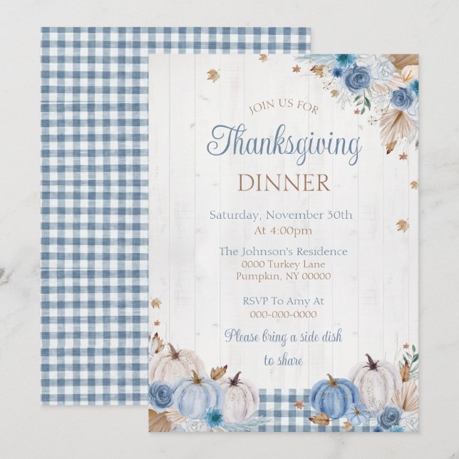 Rustic Thanksgiving Dinner Party Invitation (Front/Back)