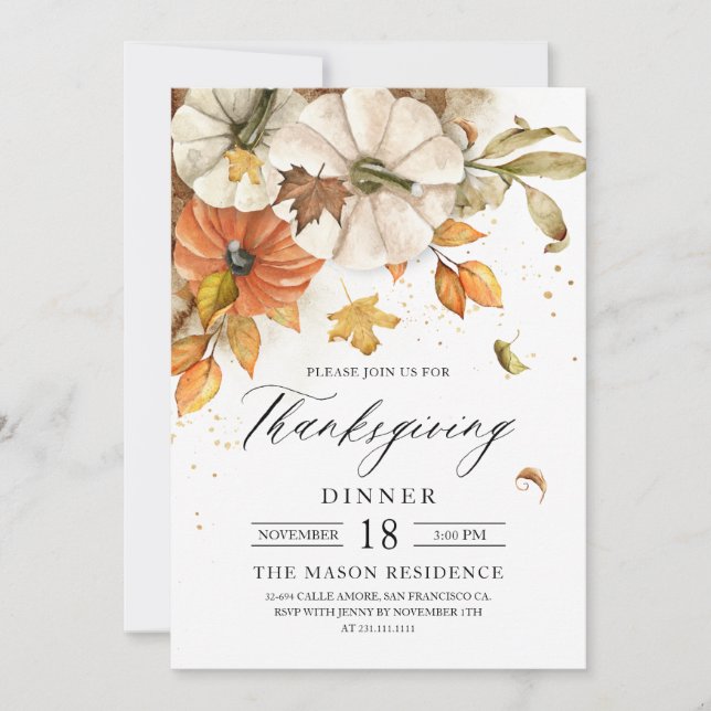 Rustic Thanksgiving Dinner Pumpkin Invitation (Front)