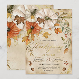 Rustic Thanksgiving Dinner Pumpkin Invitation