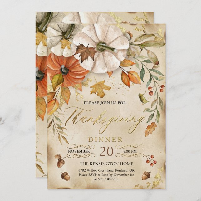 Rustic Thanksgiving Dinner Pumpkin Invitation (Devant / Derrière)