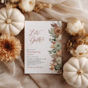 Rustic Thanksgiving Dinner Pumpkin Lets Gather Invitation