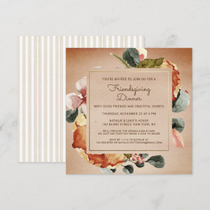 Rustic Thanksgiving Dinner Watercolor Floral Invitation