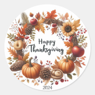 Rustic Thanksgiving Pumpkin Watercolor Autumn Classic Round Sticker