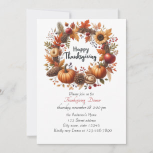Rustic Thanksgiving Pumpkin Watercolor Autumn Invitation