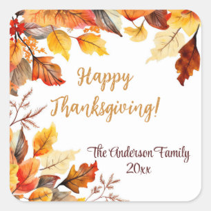 Rustic Thanksgiving Pumpkin Watercolor Autumn Square Sticker