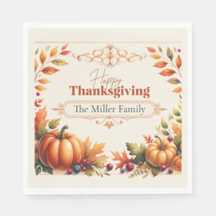 Rustic Thanksgiving Pumpkins & Berries Customized Napkin