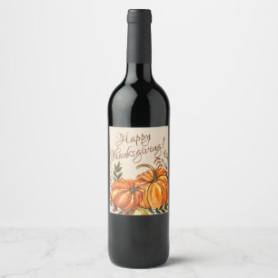 Rustic Thanksgiving Pumpkins Wine Label