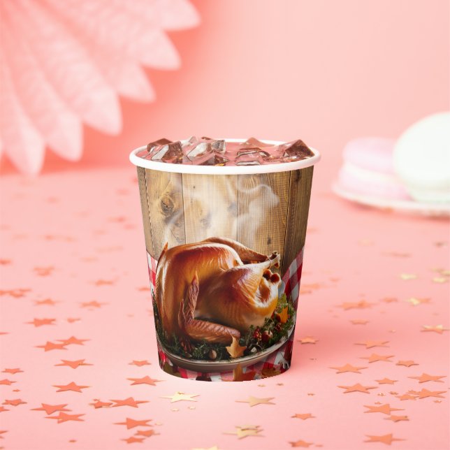 Rustic Thanksgiving Roasted Turkey Baby Shower Paper Cups (Insitu)