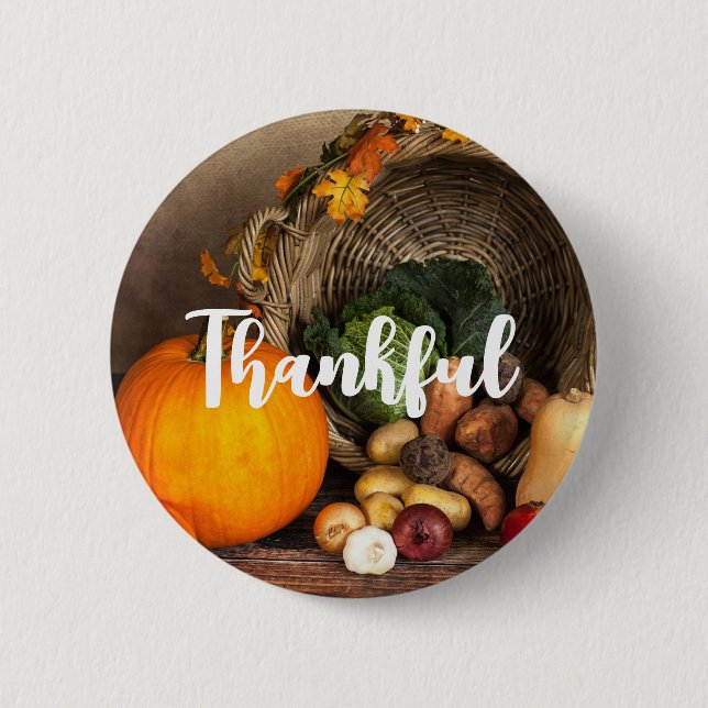 Rustic Thanksgiving Table Bountiful Harvest 2 Inch Round Button (Front)