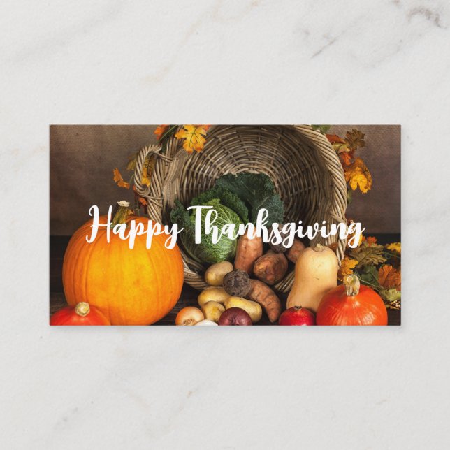 Rustic Thanksgiving Table Bountiful Harvest Business Card (Front)