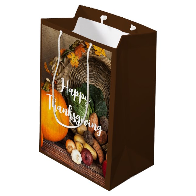 Rustic Thanksgiving Table Bountiful Harvest Medium Gift Bag (Back Angled)