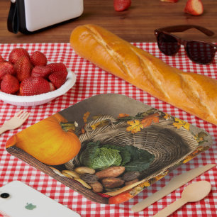 Rustic Thanksgiving Table Bountiful Harvest Paper Plate