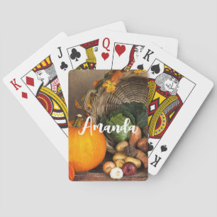 Rustic Thanksgiving Table Bountiful Harvest Playing Cards