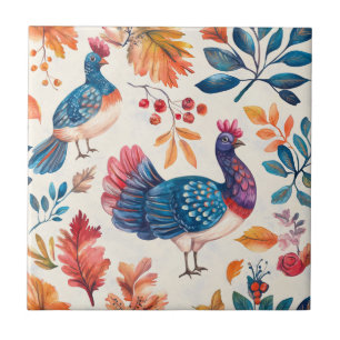 Rustic Thanksgiving Turkey Folk Art Fall Pattern Tile