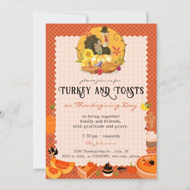 Rustic Thanksgiving Turkey & Toasts Friendsgiving Invitation (Front)