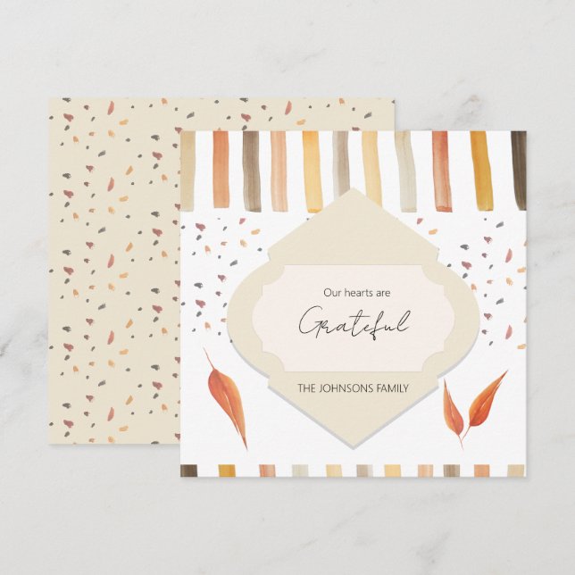 Rustic Thanksgiving Watercolor Autumn Leaves Thank You Card (Front/Back)