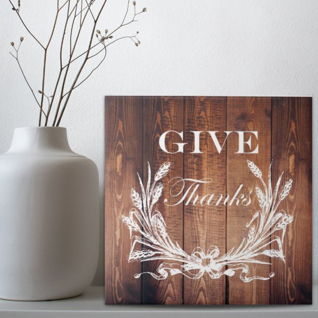 rustic thanksgiving wreath barn wood give thanks tile (rustic thanksgiving wreath barn wood give thanks ceramic tile)