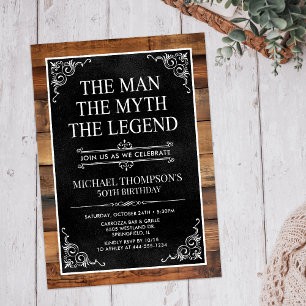Rustic The Man The Myth The Legend 50th Birthday Invitation