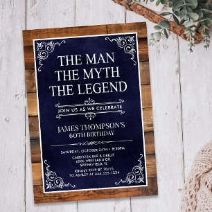 Rustic The Man The Myth The Legend 60th Birthday Invitation