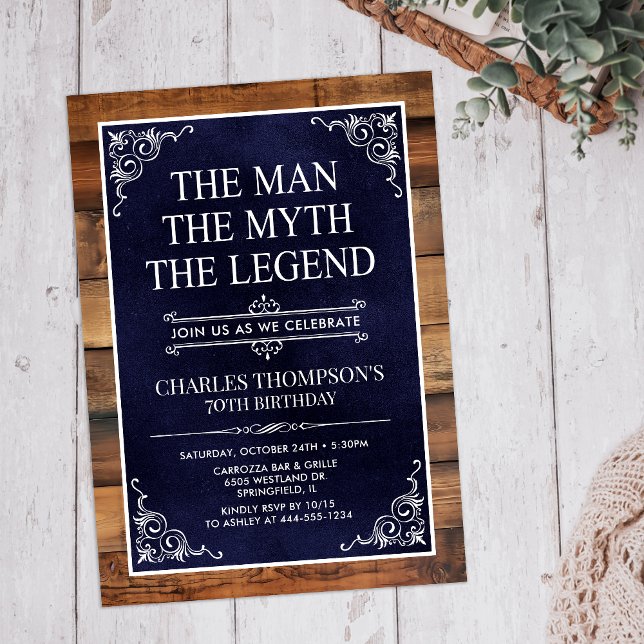 Rustic The Man The Myth The Legend 70th Birthday Invitation (Creator Uploaded)