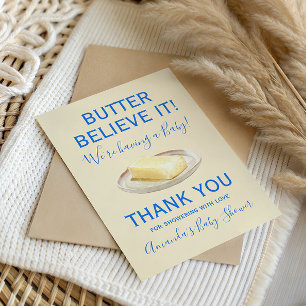 Rustic Theme Butter Yellow Blue Baby Shower  Thank You Card