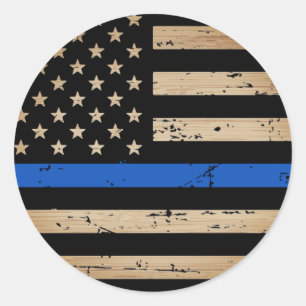 Rustic Thin Blue Line American Flag Police Classic Round Sticker