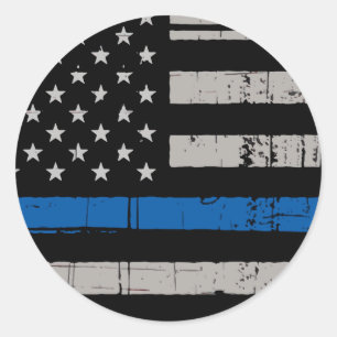 Rustic Thin Blue Line Police Officer  Classic Round Sticker