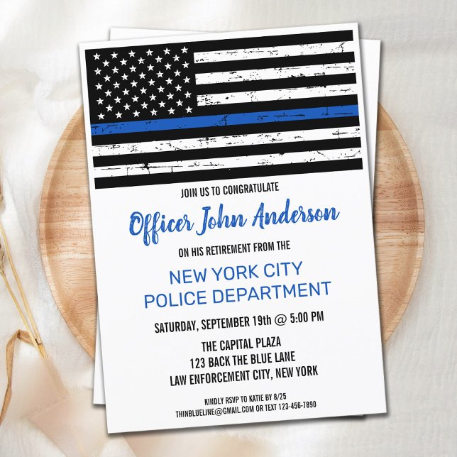 Rustic Thin Blue Line Police Retirement Invite (Creator Uploaded)