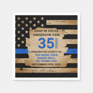Rustic Thin Blue Line Police Retirement Party Napkin