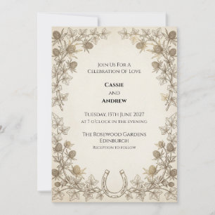 Rustic Thistle Horseshoe Wedding Invitation