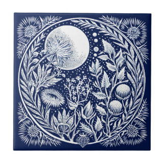 Rustic Thistle Moon Ceramic Tile