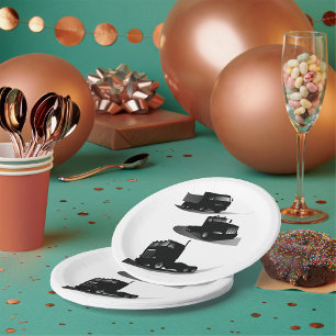 Rustic Three Black Trucks Vintage Truck Design  Paper Plate