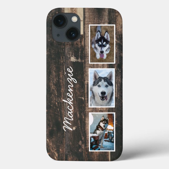 Rustic Three  Photo Wood Collage Name  Case-Mate i Case-Mate iPhone Case (Back)
