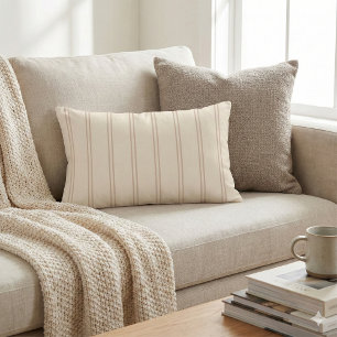 Rustic Ticking Stripe   Hand Drawn Desert Sand Lumbar Pillow