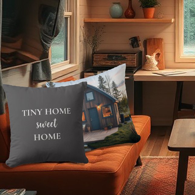 Rustic tiny home sweet home script photo throw pillow (Rustic tiny home sweet home script photo throw pillow. You can add your own photo at the back.)