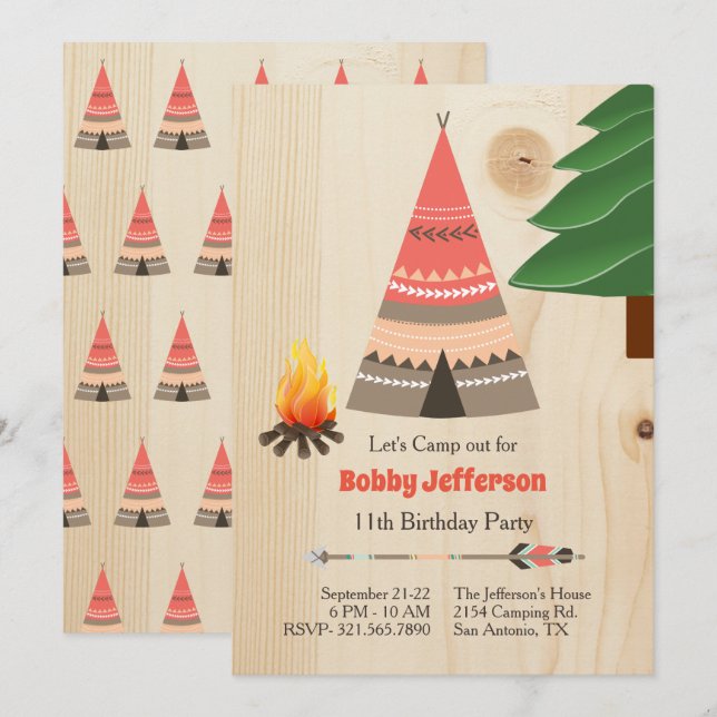 Rustic Tipi Camp Out Birthday Party Invitation (Front/Back)