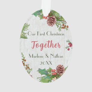 Rustic Together 2-sided Custom Photo Milestone Ornament