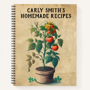 Rustic Tomato Plant, Boho Chic Customizable Recipe Notebook