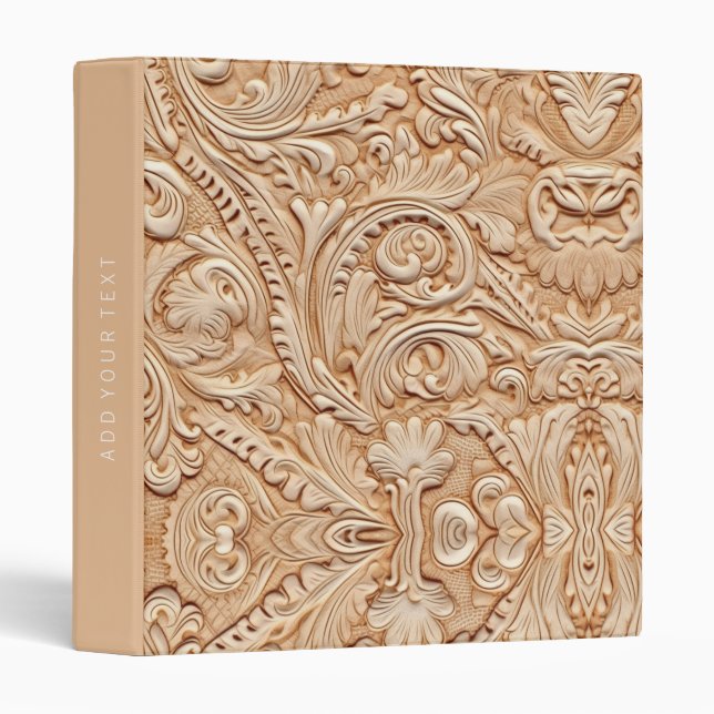 Rustic tooled leather beige binder (Front/Spine)
