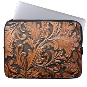 Rustic tooled leather  laptop sleeve