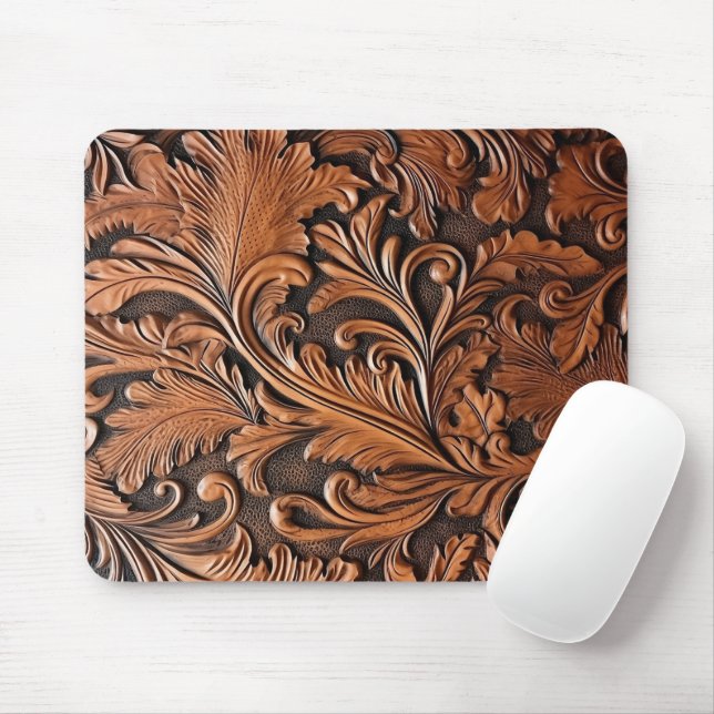 Rustic tooled leather  mouse pad (With Mouse)