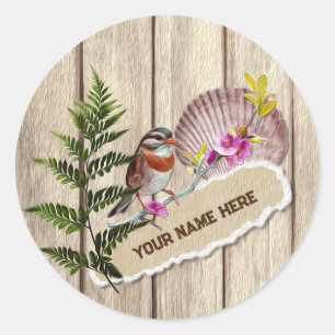 Rustic Torn Paper Wood Oil Paint Personalize Name Classic Round Sticker