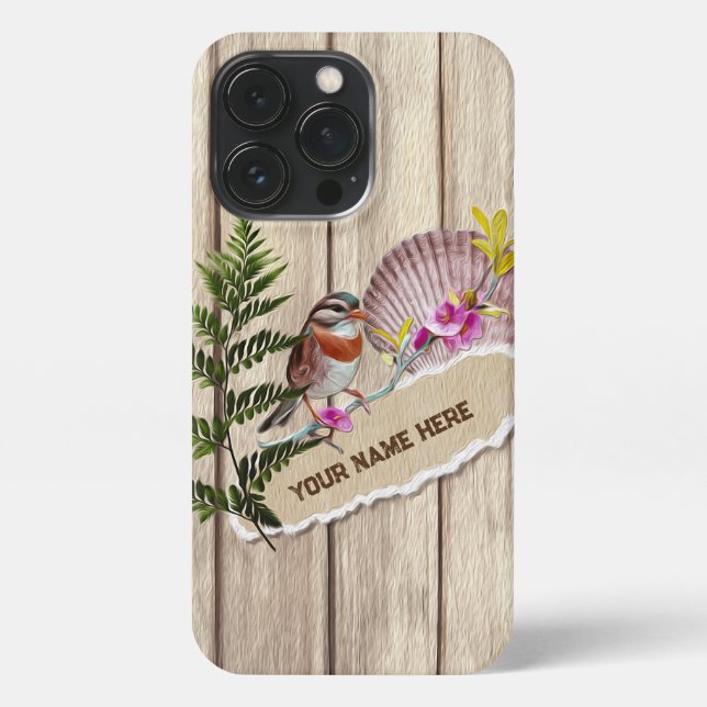 Rustic Torn Paper Wood Oil Paint Personalize Name iPhone Case (Back)