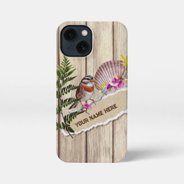 Rustic Torn Paper Wood Oil Paint Personalize Name iPhone Case (Back)