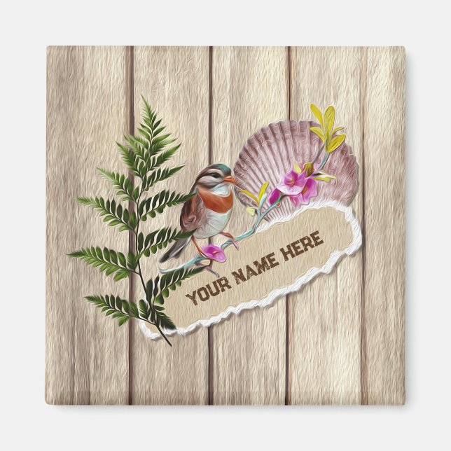 Rustic Torn Paper Wood Oil Paint Personalize Name Magnet (Front)