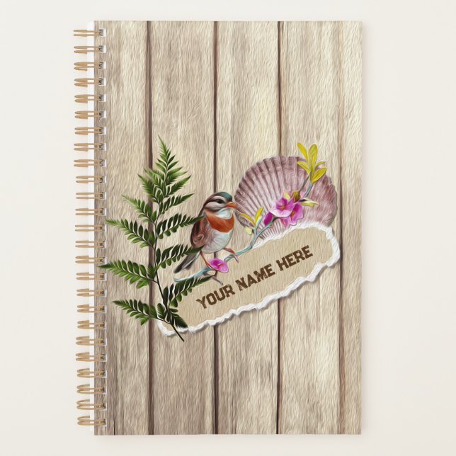 Rustic Torn Paper Wood Oil Paint Personalize Name Planner (Front)
