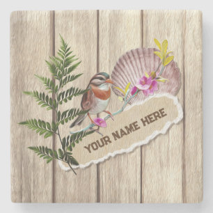 Rustic Torn Paper Wood Oil Paint Personalize Name Stone Coaster