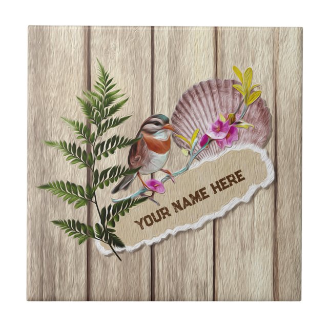 Rustic Torn Paper Wood Oil Paint Personalize Name Tile (Front)