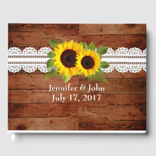 Rustic Tournesol dentelle Mariage livre d'invité