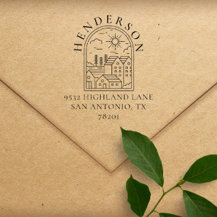 Rustic Town Custom Family Return Address Rubber Stamp